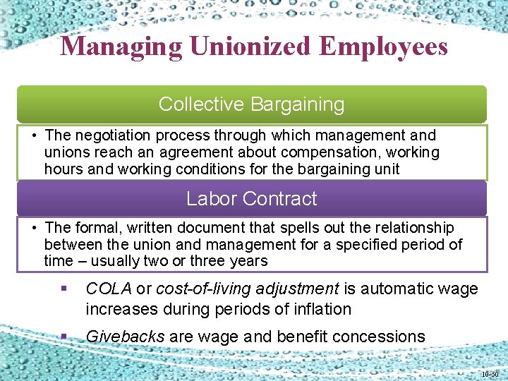 Managing Unionized Employees Collective Bargaining • The negotiation process through which management and unions Managing Unionized Employees Collective Bargaining • The negotiation process through which management and unions
