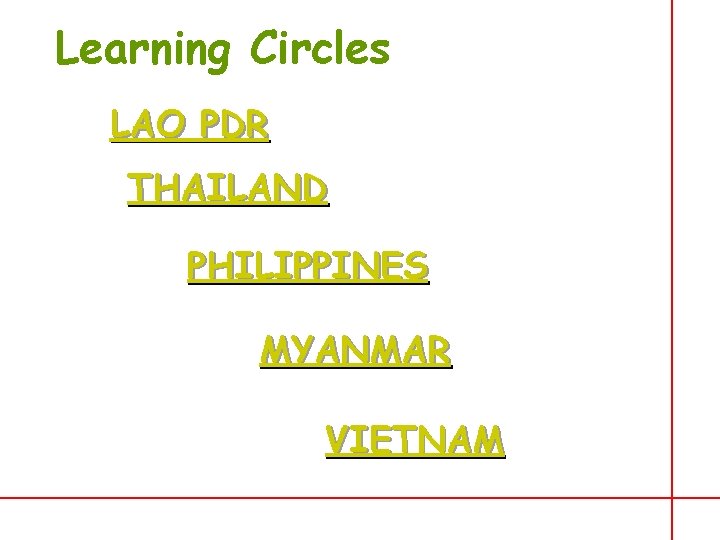 Learning Circles LAO PDR THAILAND PHILIPPINES MYANMAR VIETNAM Learning Circles LAO PDR THAILAND PHILIPPINES MYANMAR VIETNAM