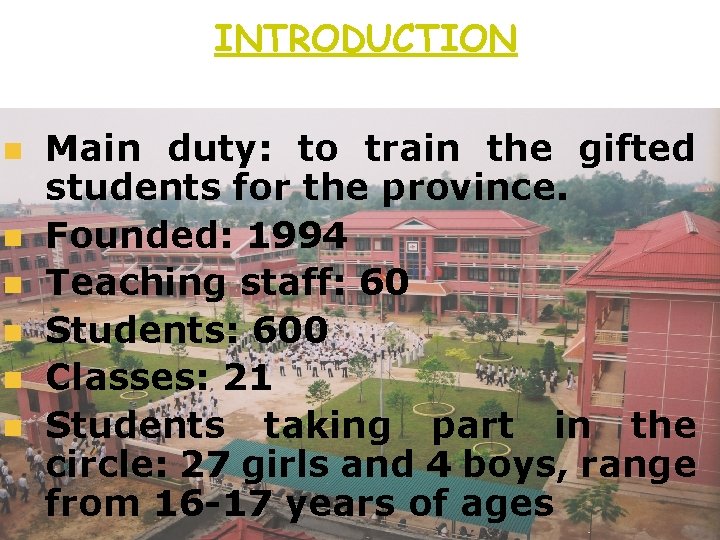INTRODUCTION Le Quy Don Gifted High school n n n Main duty: to train INTRODUCTION Le Quy Don Gifted High school n n n Main duty: to train