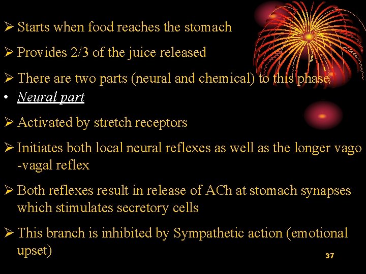 Ø Starts when food reaches the stomach Ø Provides 2/3 of the juice released