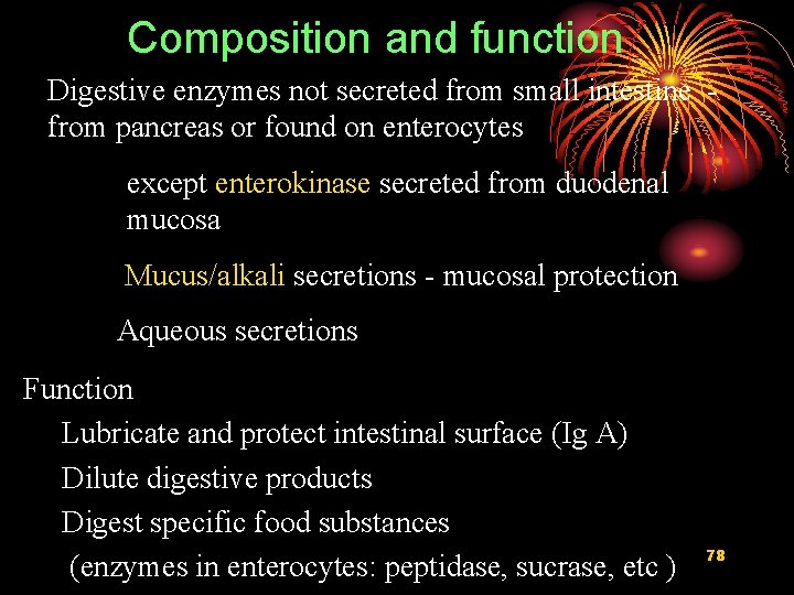 Composition and function Digestive enzymes not secreted from small intestine from pancreas or found