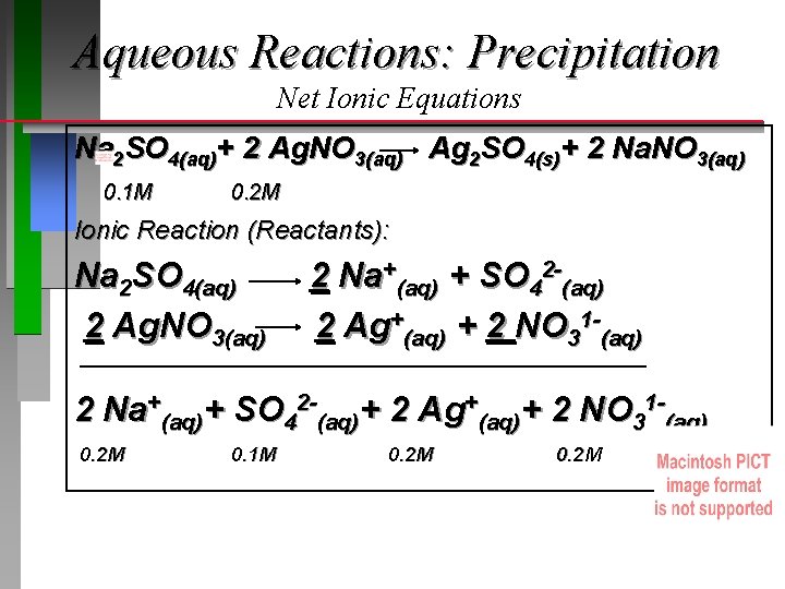 Aqueous Reactions: Precipitation Net Ionic Equations Na 2 SO 4(aq)+ 2 Ag. NO 3(aq)