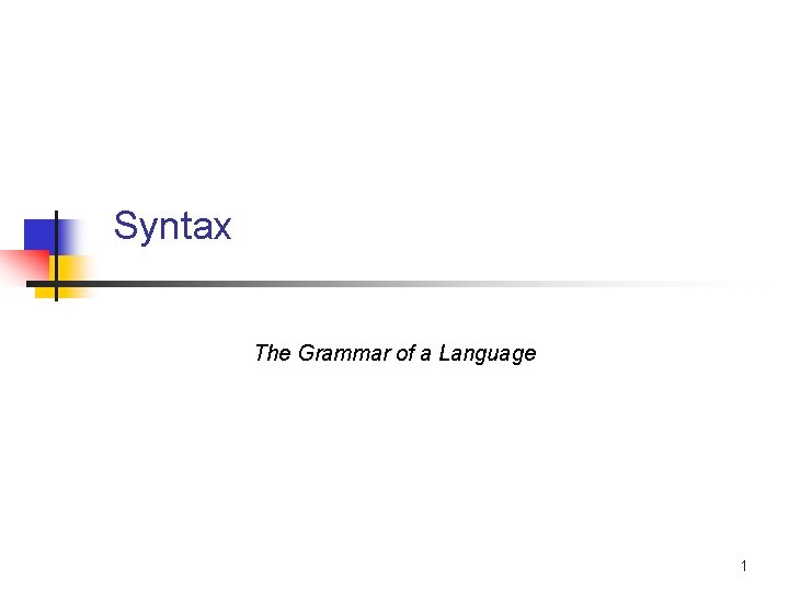 Syntax The Grammar of a Language 1 