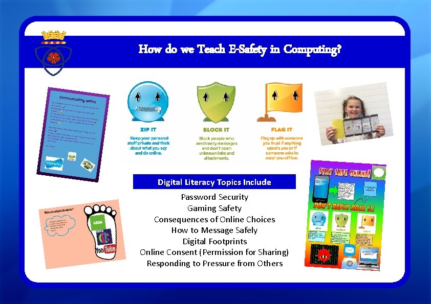How do we Teach E-Safety in Computing? Digital Literacy Topics Include Password Security Gaming