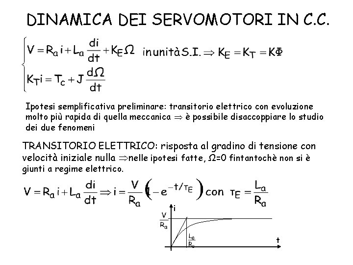 DINAMICA DEI SERVOMOTORI IN C. C. Ipotesi semplificativa preliminare: transitorio elettrico con evoluzione molto