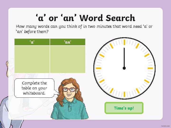 ‘a’ or ‘an’ Word Search How many words can you think of in two