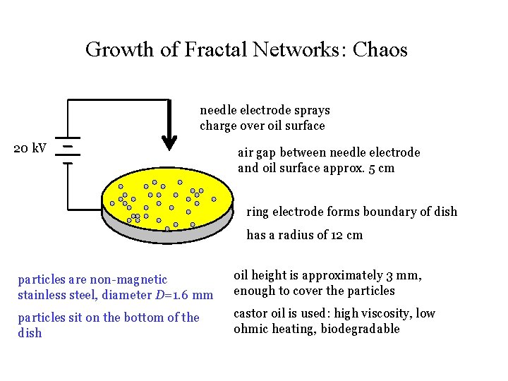 Growth of Fractal Networks: Chaos needle electrode sprays charge over oil surface 20 k.