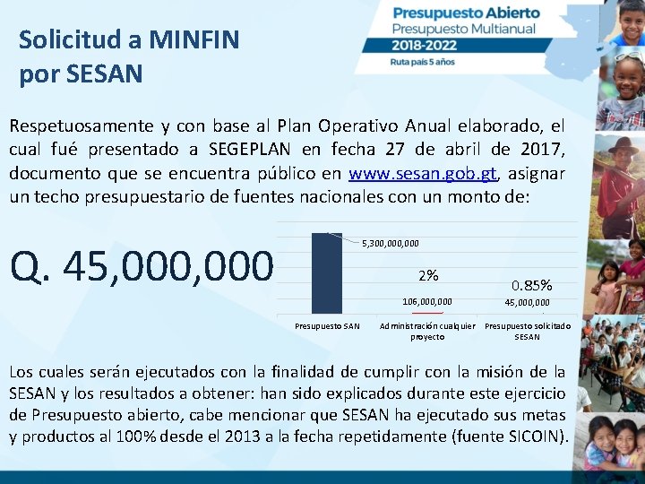 Solicitud a MINFIN por SESAN Respetuosamente y con base al Plan Operativo Anual elaborado,