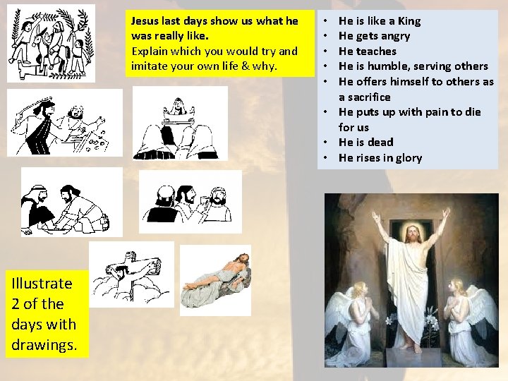 Jesus last days show us what he was really like. Explain which you would