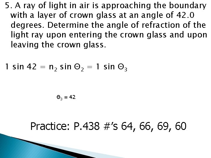 5. A ray of light in air is approaching the boundary with a layer