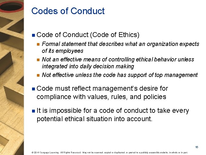 Codes of Conduct n Code n n n of Conduct (Code of Ethics) Formal