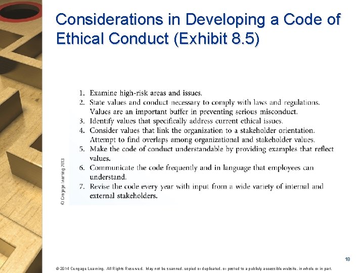 Considerations in Developing a Code of Ethical Conduct (Exhibit 8. 5) 18 © 2014