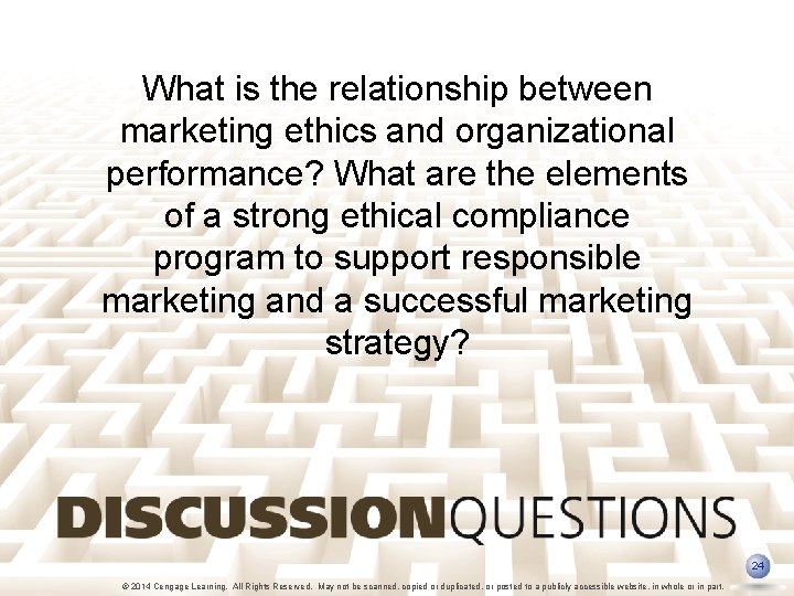 What is the relationship between marketing ethics and organizational performance? What are the elements
