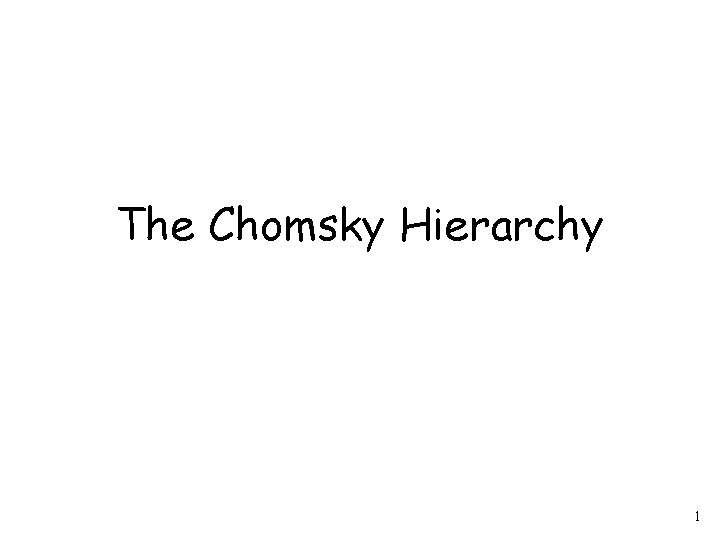 The Chomsky Hierarchy 1 