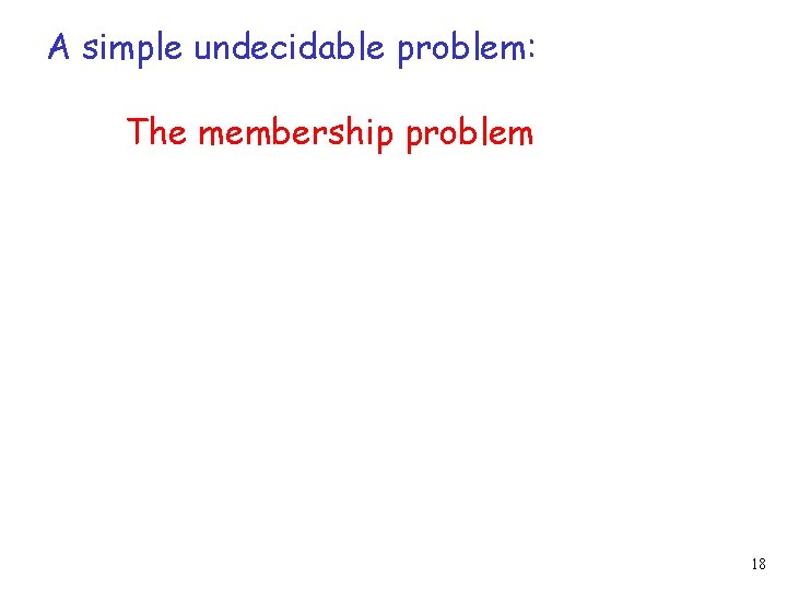 A simple undecidable problem: The membership problem 18 