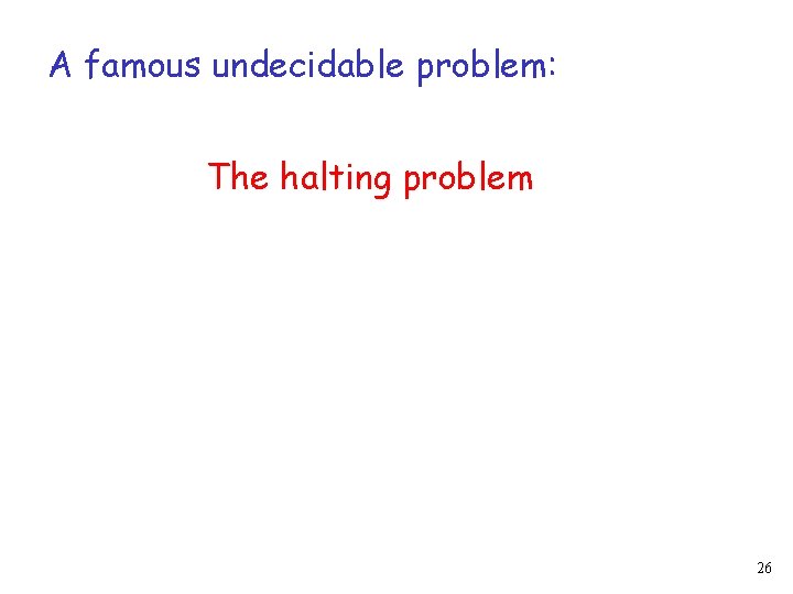 A famous undecidable problem: The halting problem 26 