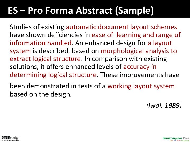 ES – Pro Forma Abstract (Sample) Studies of existing automatic document layout schemes have ES – Pro Forma Abstract (Sample) Studies of existing automatic document layout schemes have