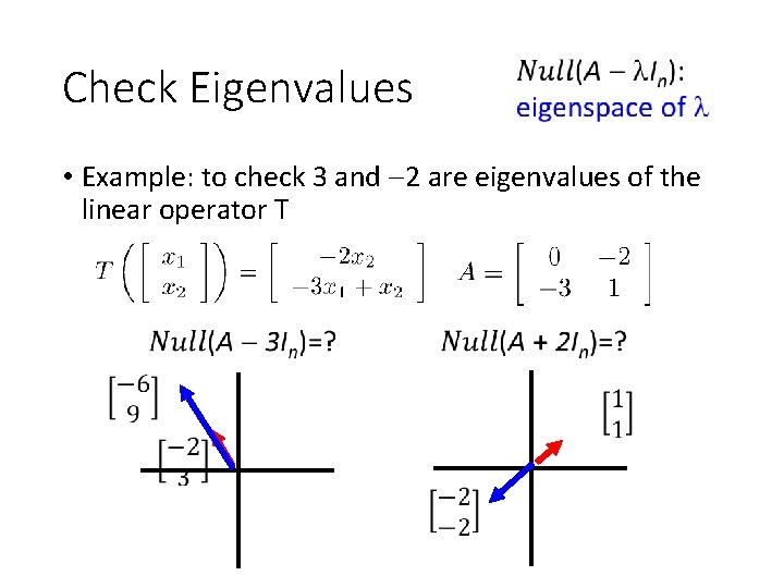 Check Eigenvalues • Example: to check 3 and 2 are eigenvalues of the linear