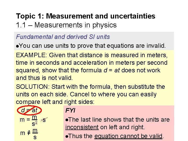 Topic 1: Measurement and uncertainties 1. 1 – Measurements in physics Fundamental and derived