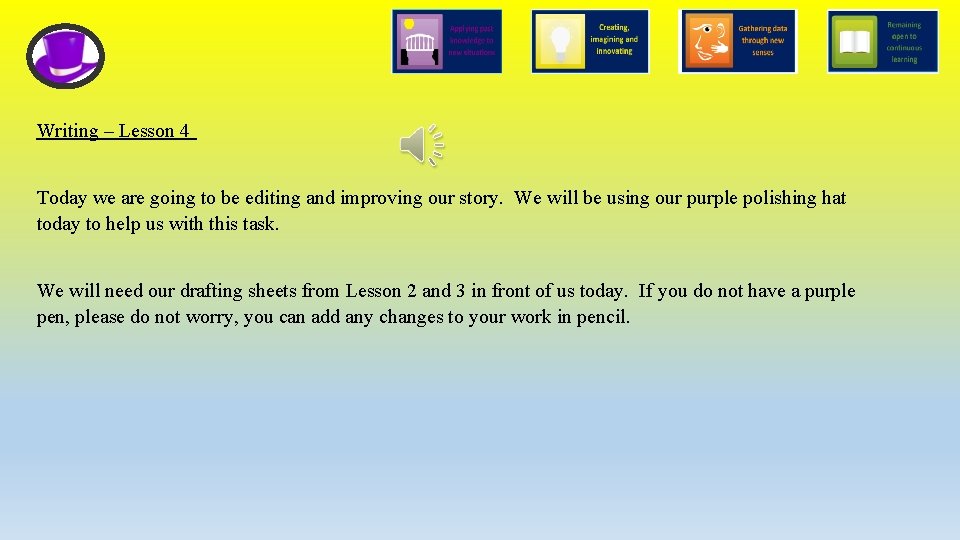 Writing – Lesson 4 Today we are going to be editing and improving our