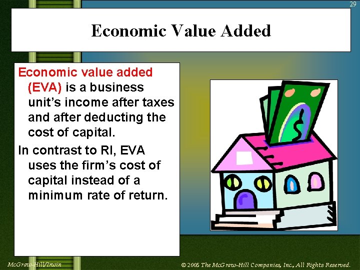 29 Economic Value Added Economic value added (EVA) is a business unit’s income after
