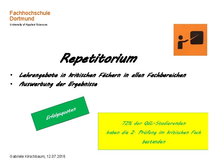 Fachhochschule Dortmund University of Applied Sciences Repetitorium • Lehrangebote in kritischen Fächern in allen