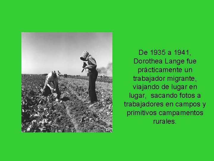 De 1935 a 1941, Dorothea Lange fue prácticamente un trabajador migrante, viajando de lugar De 1935 a 1941, Dorothea Lange fue prácticamente un trabajador migrante, viajando de lugar