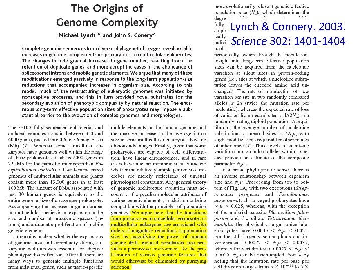 Lynch & Connery. 2003. Science 302: 1401 -1404 