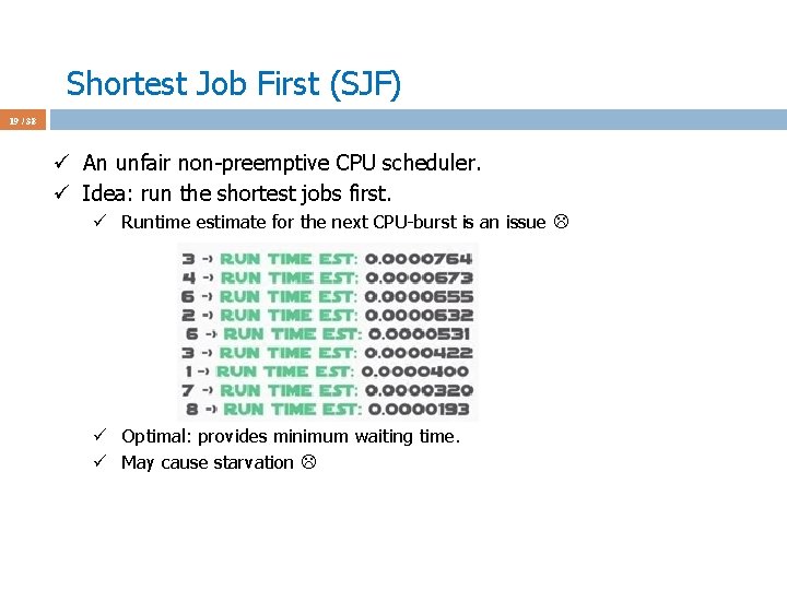 Shortest Job First (SJF) 19 / 38 ü An unfair non-preemptive CPU scheduler. ü