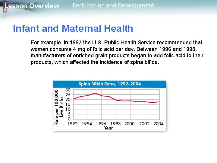 Lesson Overview Fertilization and Development Infant and Maternal Health For example, in 1993 the