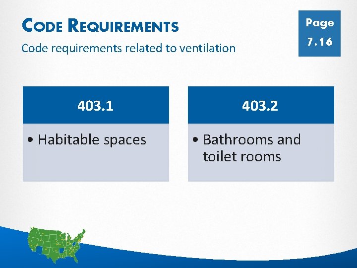 CODE REQUIREMENTS Page 7. 16 Code requirements related to ventilation 403. 1 • Habitable