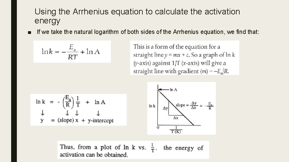 Using the Arrhenius equation to calculate the activation energy ■ If we take the