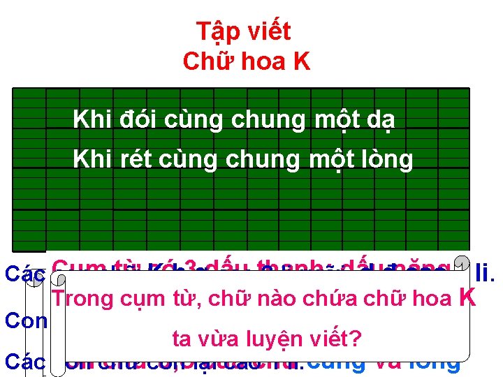 Tập viết Chữ hoa K Khi đói cùng chung một dạ Khi rét cùng