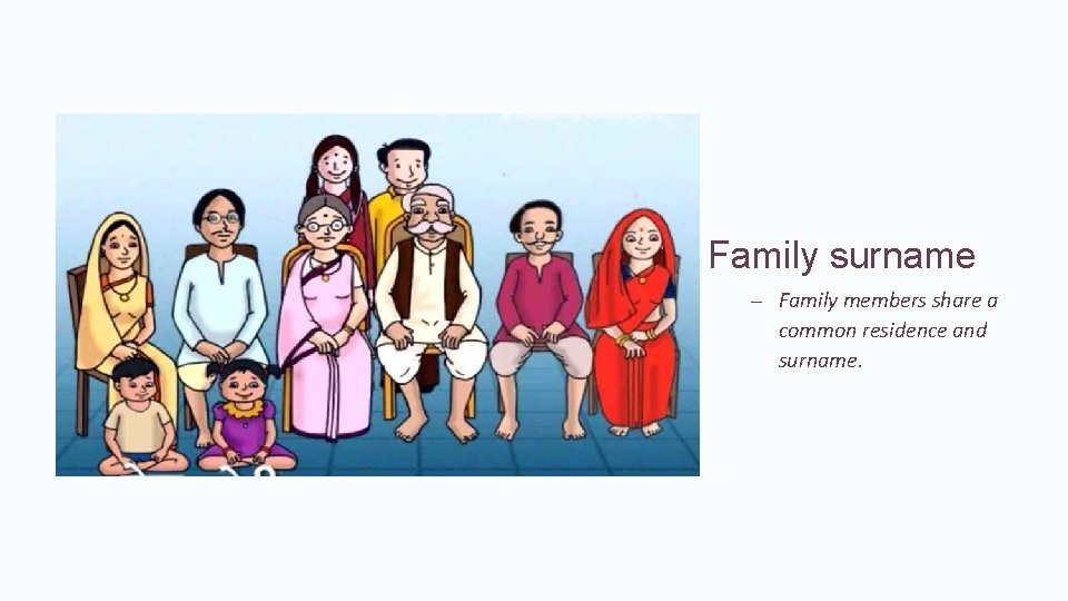 Family surname – Family members share a common residence and surname. 