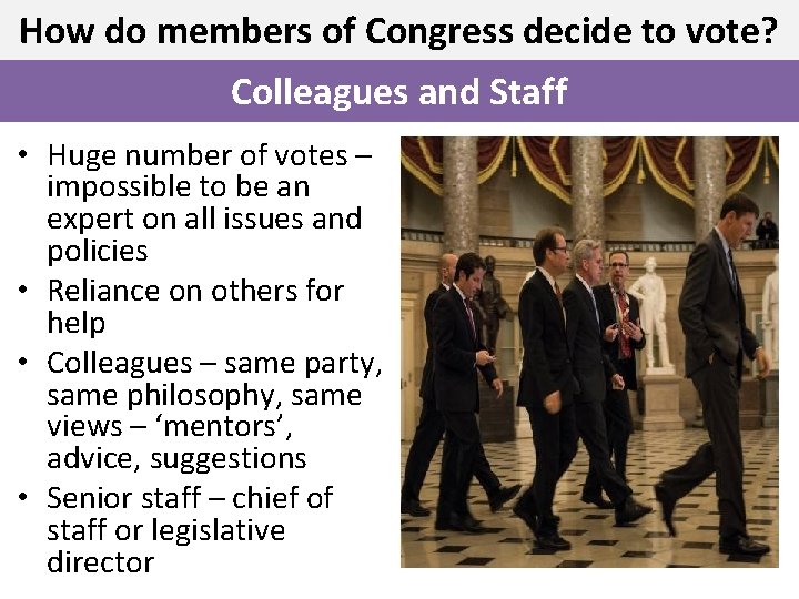 How do members of Congress decide to vote? Colleagues and Staff • Huge number