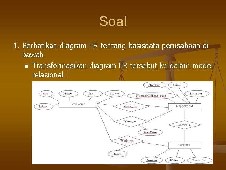 Soal 1. Perhatikan diagram ER tentang basisdata perusahaan di bawah n Transformasikan diagram ER