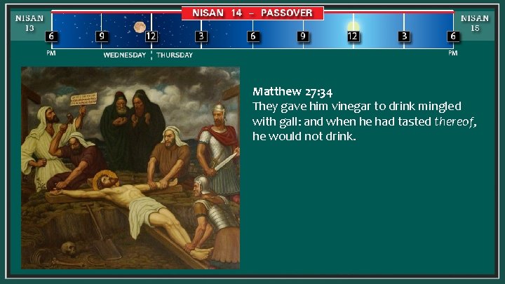 Matthew 27: 34 They gave him vinegar to drink mingled with gall: and when