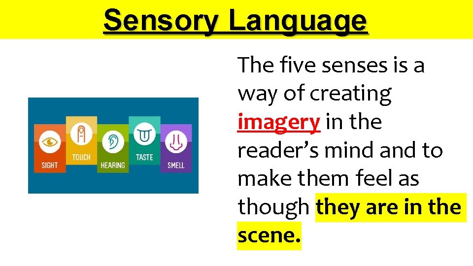 Sensory Language The five senses is a way of creating imagery in the reader’s