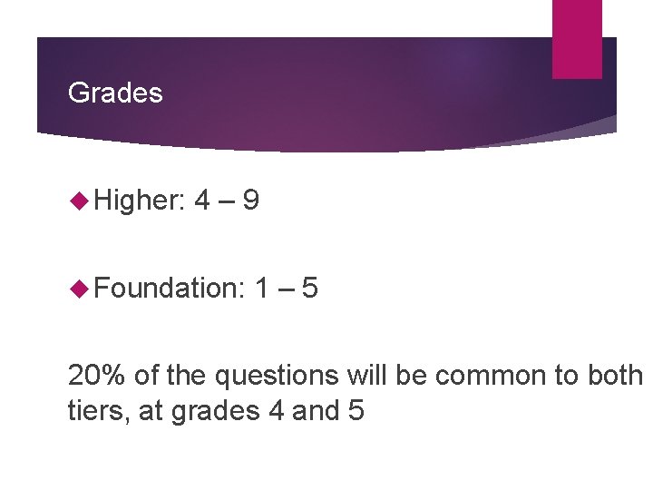 Grades Higher: 4 – 9 Foundation: 1 – 5 20% of the questions will