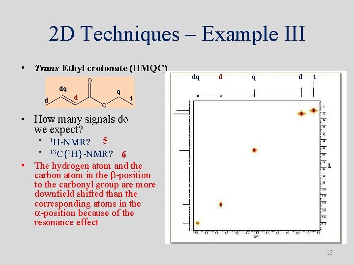 2 D Techniques – Example III • Trans-Ethyl crotonate (HMQC) dq d d q