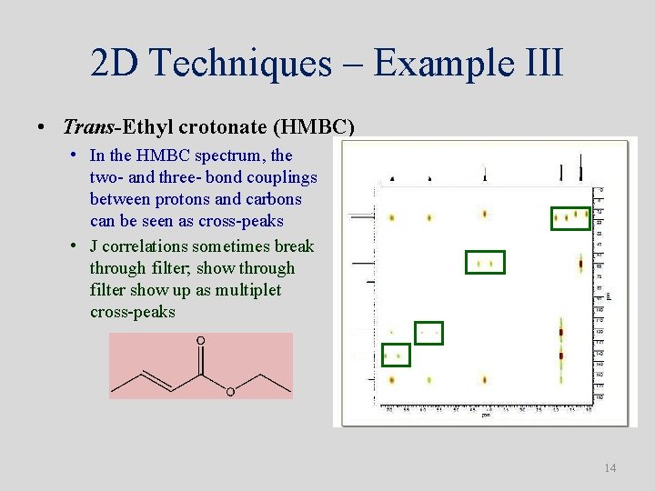 2 D Techniques – Example III • Trans-Ethyl crotonate (HMBC) • In the HMBC