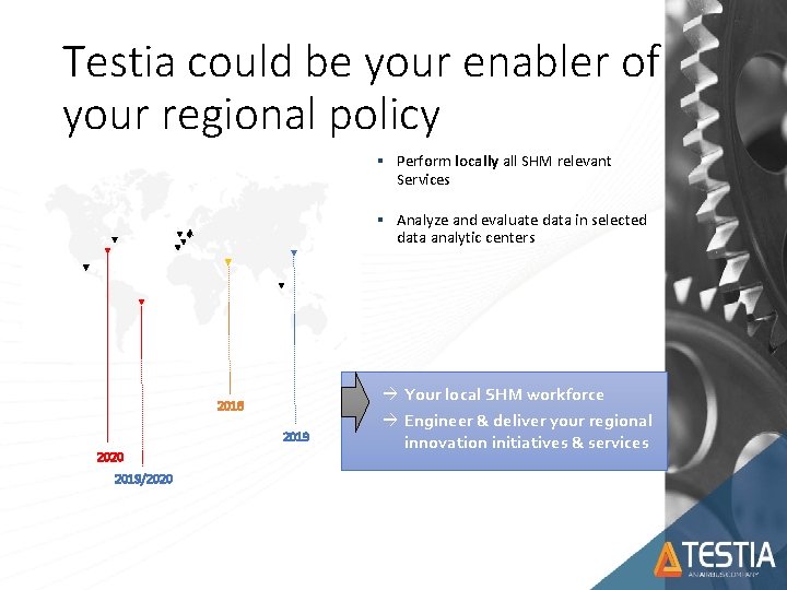 Testia could be your enabler of your regional policy § Perform locally all SHM