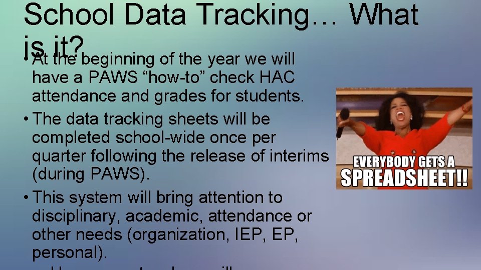 School Data Tracking… What is it? • At the beginning of the year we School Data Tracking… What is it? • At the beginning of the year we