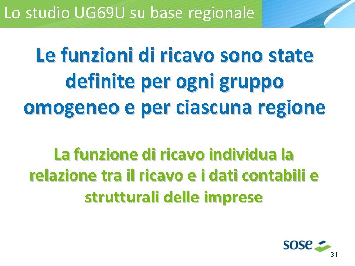 Lo studio UG 69 U su base Le funzioni regionali di regionale ricavo Le