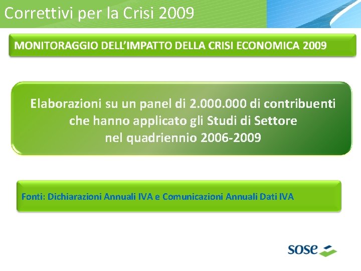 Correttivi per la Crisi 2009 Elaborazioni su un panel di 2. 000 di contribuenti