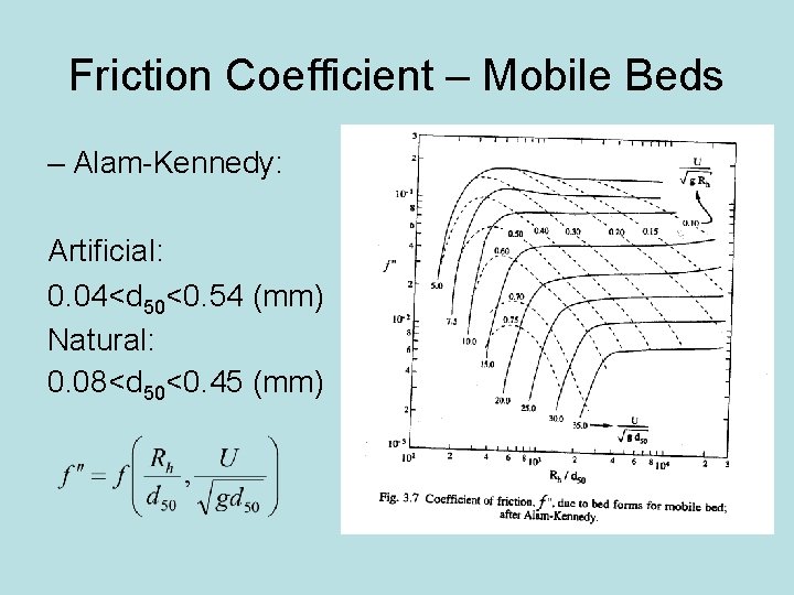 Friction Coefficient – Mobile Beds – Alam-Kennedy: Artificial: 0. 04<d 50<0. 54 (mm) Natural: