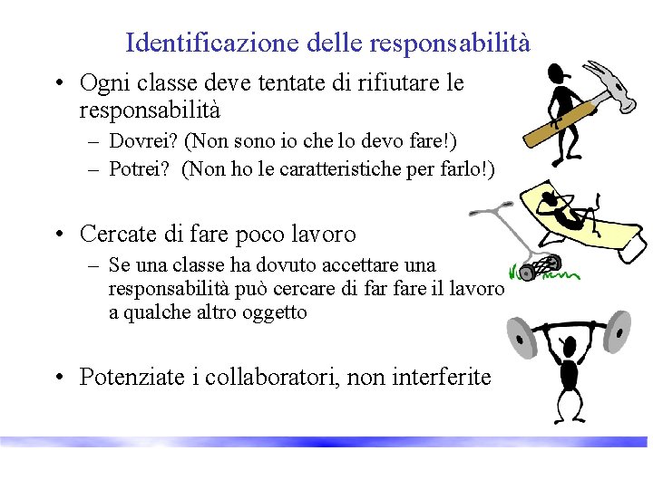 Identificazione delle responsabilità • Ogni classe deve tentate di rifiutare le responsabilità – Dovrei?