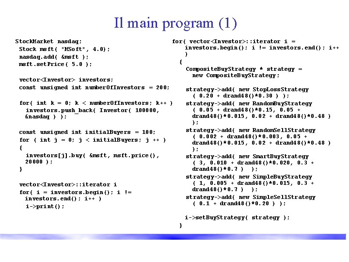 Il main program (1) Stock. Market nasdaq; Stock msft( "MSoft", 4. 0); nasdaq. add(