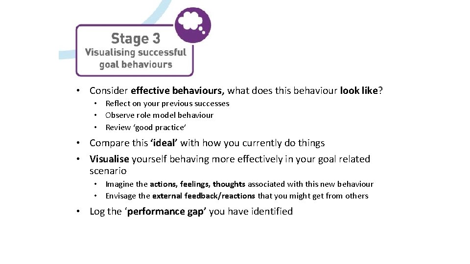  • Consider effective behaviours, what does this behaviour look like? • Reflect on