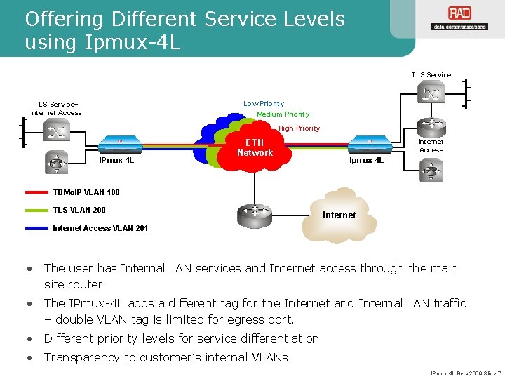 Offering Different Service Levels using Ipmux-4 L TLS Service Low Priority Medium Priority TLS Offering Different Service Levels using Ipmux-4 L TLS Service Low Priority Medium Priority TLS